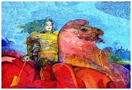 RAFFAELE DE ROSA Podenzana 1940 Cavaliere 2010 Pittura, e tec. mista su...