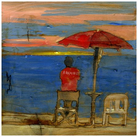 MASSIMO LOMI Livorno 1953 Bagnino Tempere su tavola 16,5 x 16,8. Firma in b....