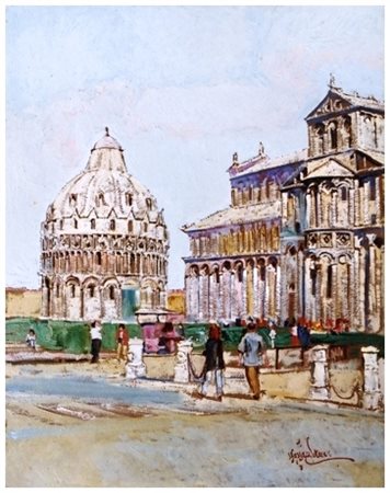 FRANCO MAZZACCHERINI La Spezia 1939 – Livorno 1999 Piazza dei Miracoli Olio...