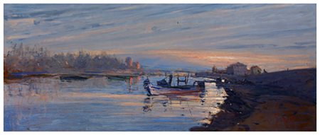 ALDO MAZZI Livorno 1937 Senza titolo Olio su tavola 39,3 x 95. Firma in b. a...