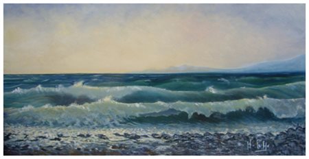 MAURO PUPPO Livorno Mareggiata Olio su tela 60 x 120. Firma in b. a d.; sul...