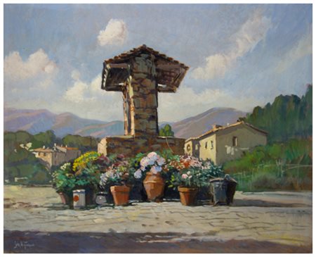 GIACOMO VACCARO Sassetta 1935 Senza titolo Olio su faesite 40 x 50. Firma in...