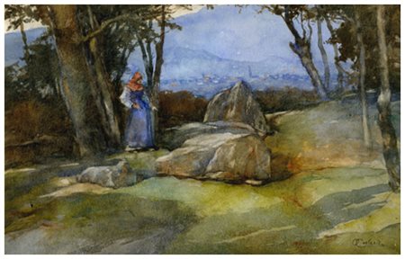 ONORATO CARLANDI Roma 1848 – Roma 1939 Senza titolo Acquerelli su carta 15 x...