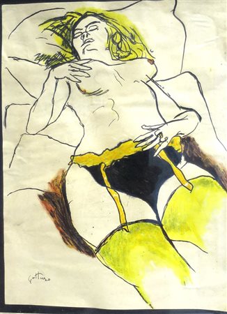 RENATO GUTTUSO Tecnica mista - Renato Guttuso - Figura di nudo - cm 27.5 x 37.5