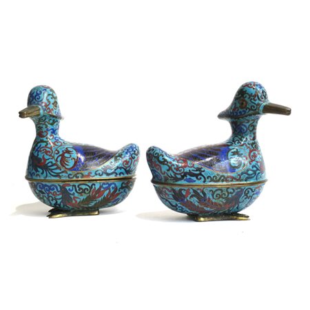 COPPIA VASI Coppia di vasi in closonne "papere" h: cm 25,3 Cina