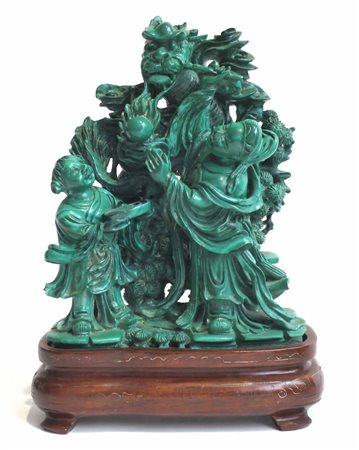 GRUPPO SCULTOREO Gruppo scultoreo in malachite. H: cm 15,4 Cina