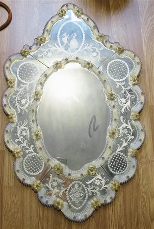 MURANO specchiera vetro inciso a motivi floreali decorazioni manifattura...