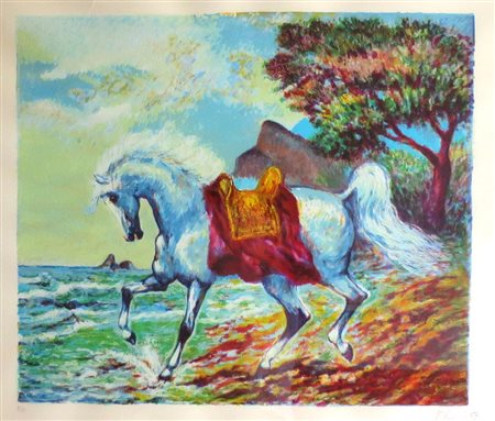 GIOVAN FRANCESCO GONZAGA Serigrafia "cavallo" cm 77x68 P.A dedica in basso a...