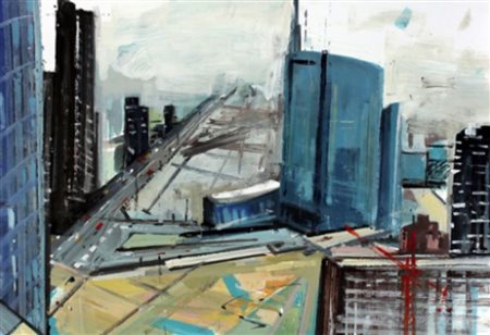 ALESSANDRO RUSSO Acrilico su cartone " Milano nuovi profili 2014" cm...