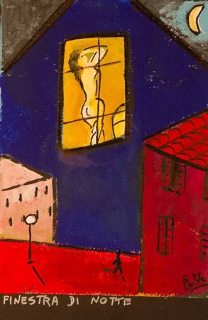 ANNA ANTOLA Tecnica mista su carta "finestra di notte" cm 28x38