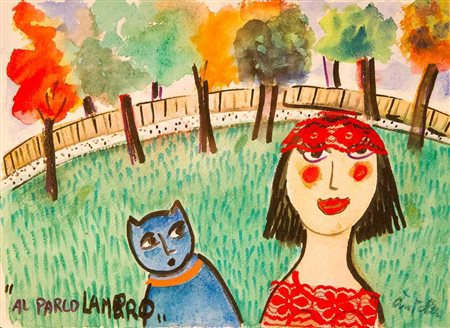 ANNA ANTOLA Tecnica mista su carta "al parco Lambro" cm 38x28 Pubblicata sul...