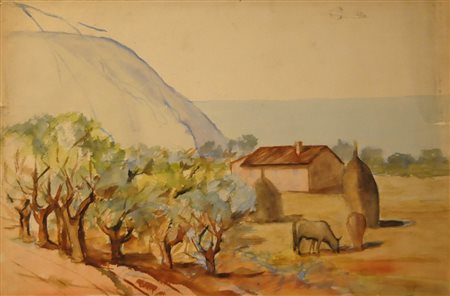GIOVANNI MELESCI Dipinto olio su tavola "covoni" cm 35x50