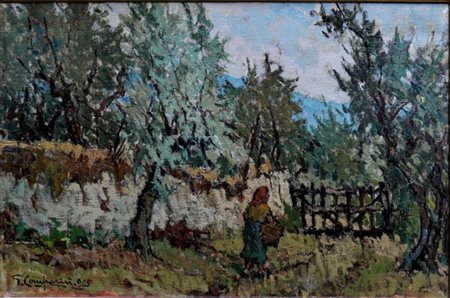GIUSEPPE COMPARINI Dipinto olio su tela "paesaggio con ulivi" 1965 cm 60x40...