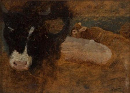 FEDERICO ROSSANO Dipinto ad olio "bue" cm 17,5x12