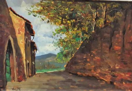 ANGIOLINO VOLPE Dipinto olio su masonite "stradina" cm 25x35