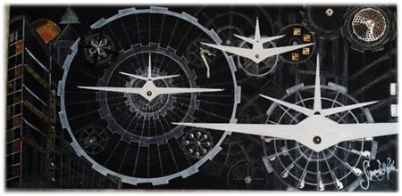 SIMONA DELLA BELLA tecnica mista e applicazioni metalliche su tavola "viaggio...