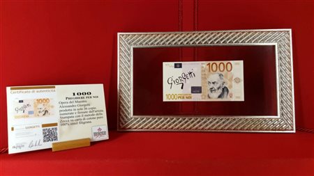 ALESSANDRO GIORGETTI Arte grafica, "1000 preghiere per noi" cm 14x7 banconota...
