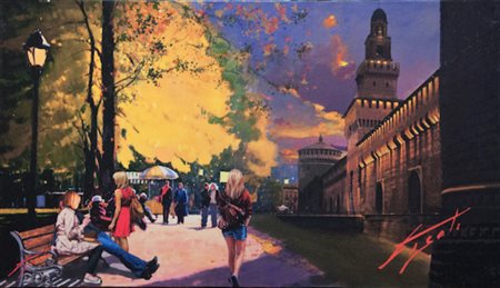 PISATI DA MILANO Retouché su tela "el castel" cm 71x40