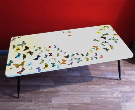 TAVOLINO piano in legno laccato e serigrafato fantasia a farfalle gambe in...