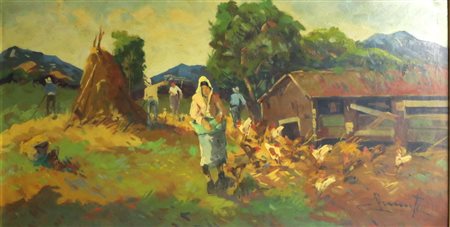 WILLY CLEMENTE Olio su masonite - Willy Clemente 1923/1999 - "Rustico" - cm...