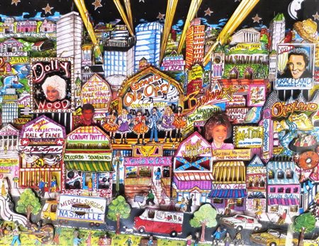 CHARLES FAZZINO Charles Fazzino 1955 - "Nashville night" - serigrafia a...