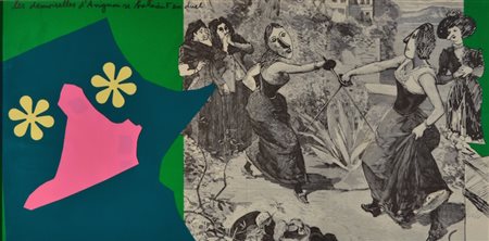 ENRICO BAJ Litografia a colori e collage (1972) "Le demoiselles d'Avignon. Le...