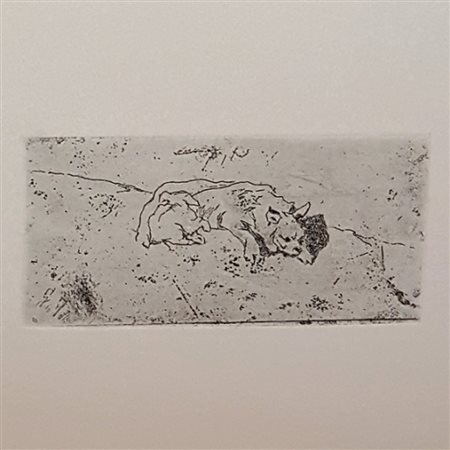 GIOVANNI FATTORI Acquaforte "Cane accucciato" cm 14x7,3 Edizione inedita...