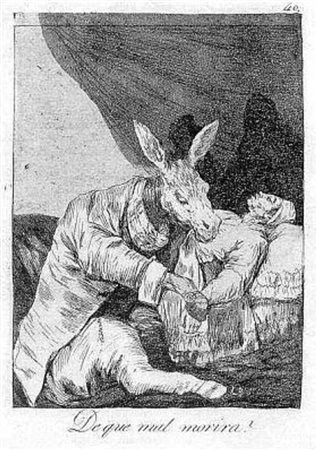 FRANCISCO GOYA Acquaforte e acquatinta "De quel mal morirà?" cm 31x23 Tratto...