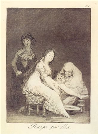 FRANCISCO GOYA Acquaforte "Ruega por ella" cm 29x21 Tratto da la serie Caprichos