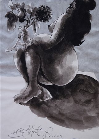 ERCOLE PIGNATELLI Acquarello su carta "Nudo" cm 32,7x23,7