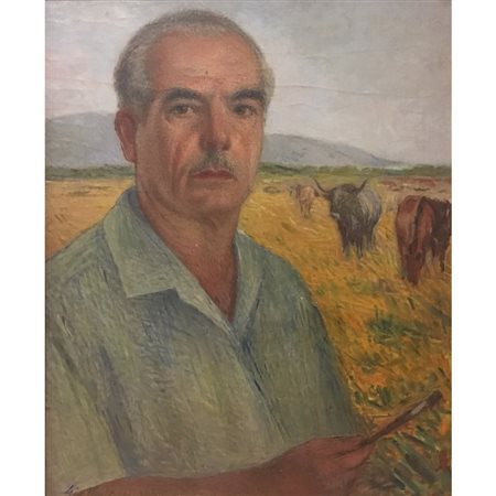 GIOVANNI MALESCI Olio su compensato "Autoritratto" - cm 60 x 50