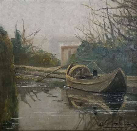 CARLO ACHILLE CAVALIERI Olio su tavola "Barca" - firmato in basso a dx - cm...