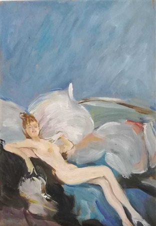 ANONIMO Olio su tavola "Nudo" - cm 19 x 13