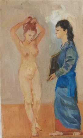 ANONIMO Olio su tavola "Nudo" - cm 19 x 11.5