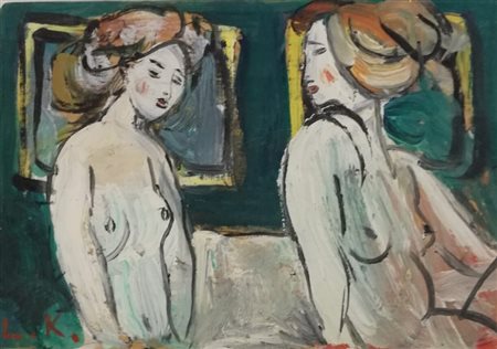 ANONIMO Olio su tavola "Nudi" - cm 11.5 x 17