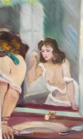 ANONIMO Olio su tavola "Nudo allo specchio" - cm 20 x 12.5