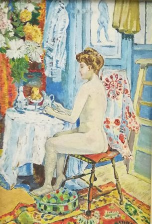 ANONIMO Olio su tavola "La toilette" - cm 15 x 23