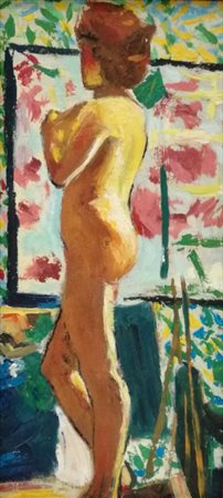 ANONIMO Olio su tavola "Nudo" - cm 16 x 7.5