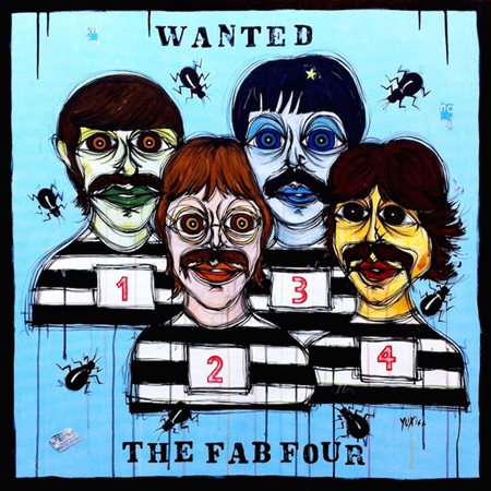 YUX Acrilico,pastelli a cera, smalto e manifesti su tela "Wanted the Fab...