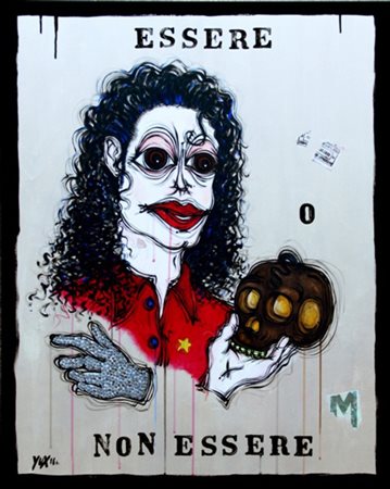 YUX Acrilico, pastelli a cera, smalto e manifesti su tela "Essere o non...