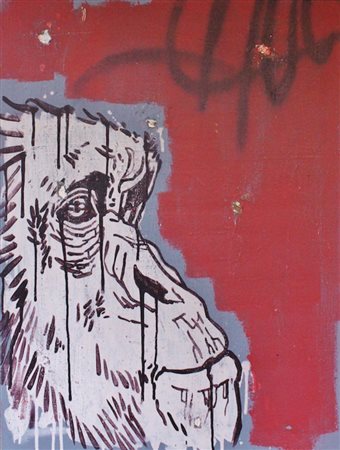 NOBA Opera unica su tela - Acrilico spray e gesso su iuta "Thinking about a...