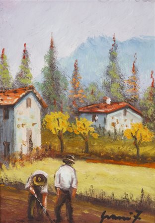 FRANCESCO GRASSI (1940)Raccolta di patate in BrianzaOlio su cartonecm...