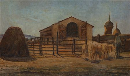 GIOVANNI MALESCI (1884-1969)La stallaOlio su tavolacm 33x54,5Firma al...