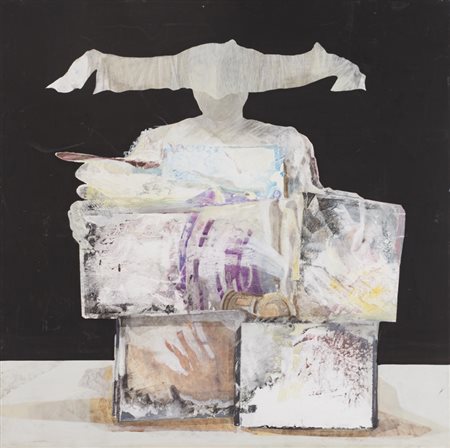 ENRICO MANELLI (1946)Lui sa cosa ti vende, 1993Tecnica mista su telacm...