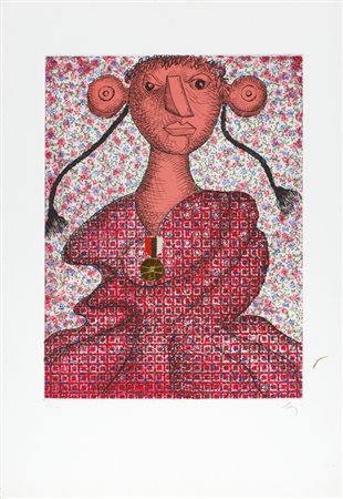 ENRICO BAJ (1924-2003)Senza TitoloAcquaforte con applicazioneLastra cm...