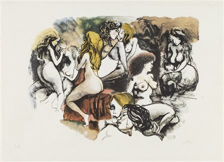 RENATO GUTTUSO (1911-1987)Senza TitoloLitografiacm 45,3x65,8Firma e...