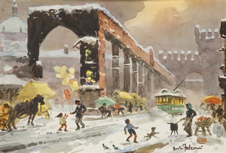 GIULIO FALZONI (1900-1978)Vecchia Milano: le Colonne di San LorenzoAcquerello...