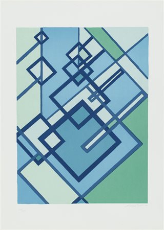 MARIO RADICE (1898-1987)Composizione Astratta blu e verde, 1974Litografiacm...