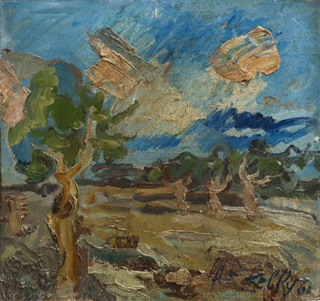 ANONIMOSenza Titolo, 1960Olio su tavolacm 36x33,5Firma indecifrata al...