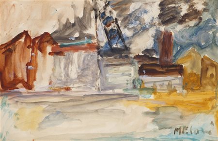 GINO MELONI (1905-1989)La fonderia, 1957Tempera su carta applicata su...